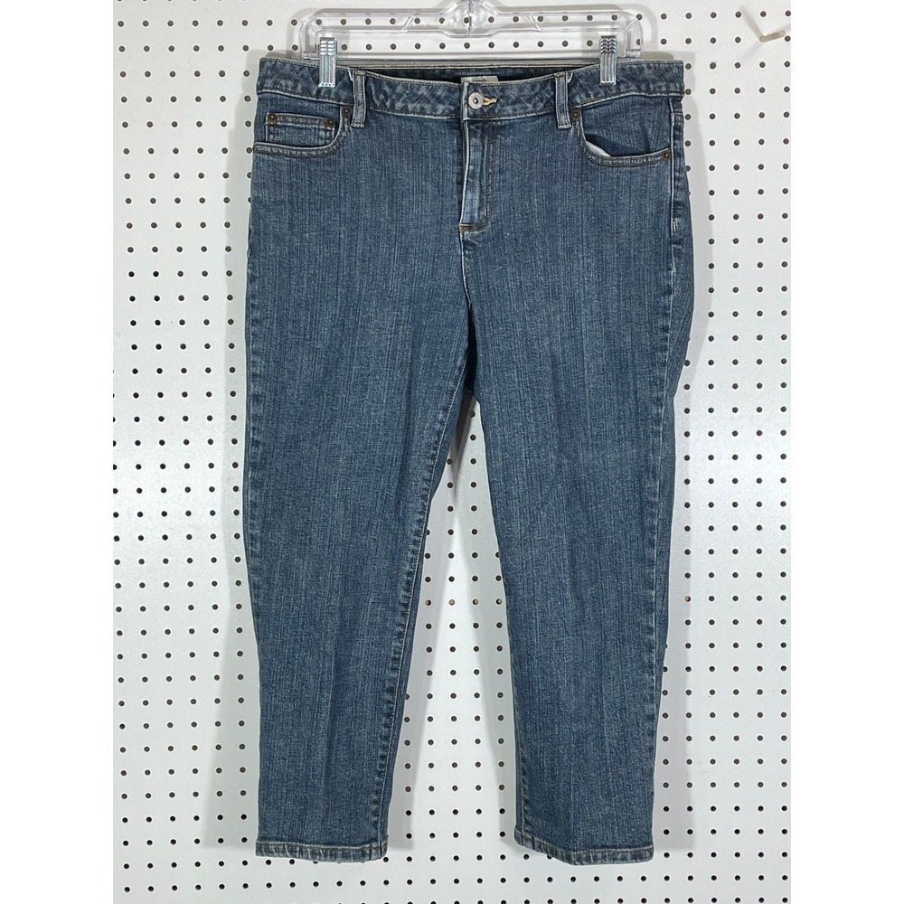 Liz & Co Womens Size 12 Medium Wash Stretch Denim Cropped Jeans Mid Rise Pockets